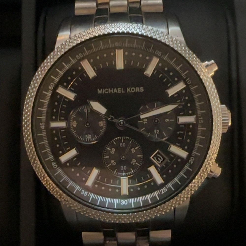Michael Kors Silver and Black Chronograph Watch